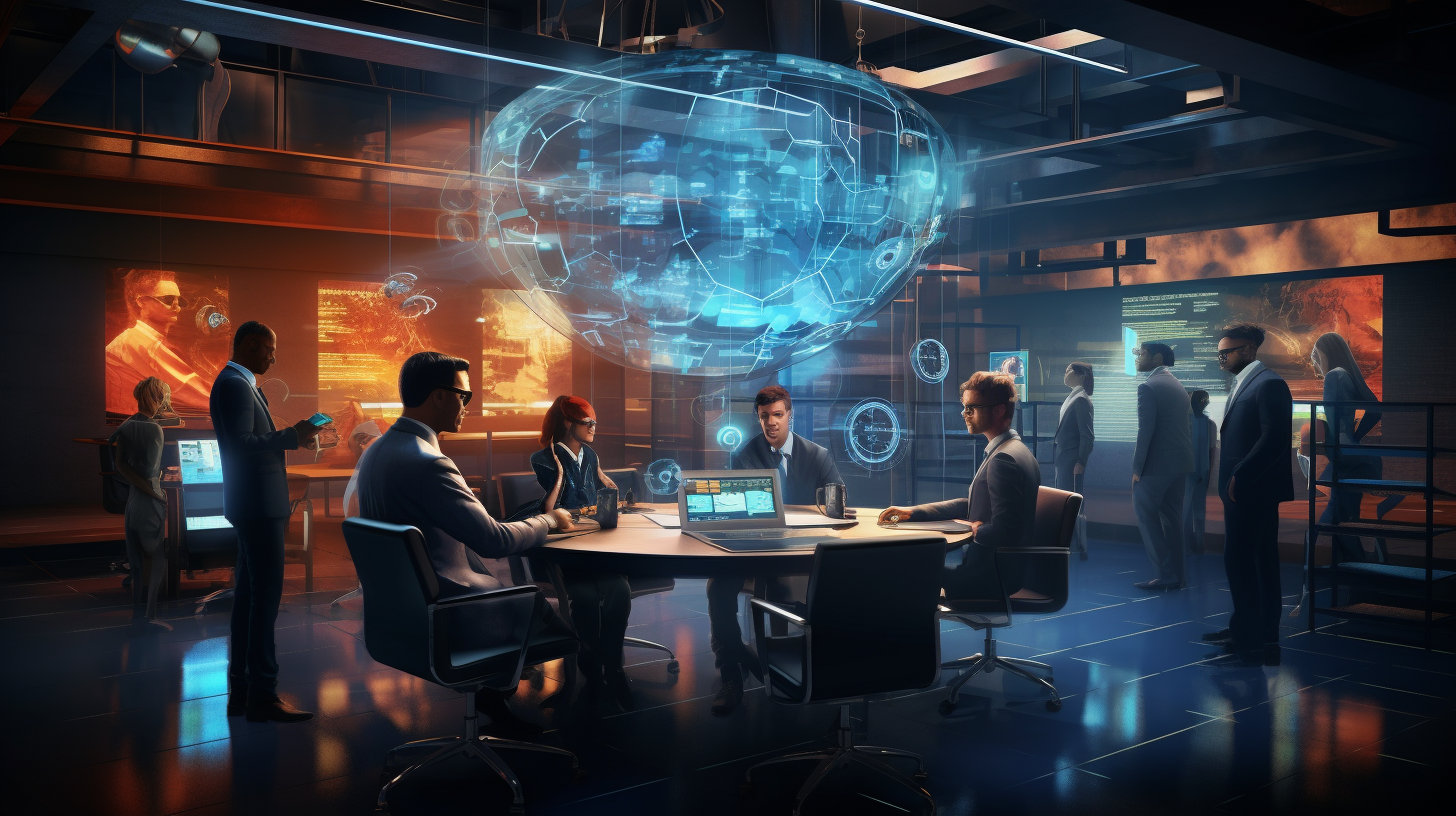 Diverses Team diskutiert Cybersecurity und Krypto-Regulierung im technologiereichen Büro