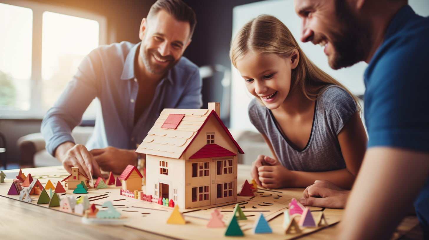 Familie plant Hausbau mit Bausparvertrag