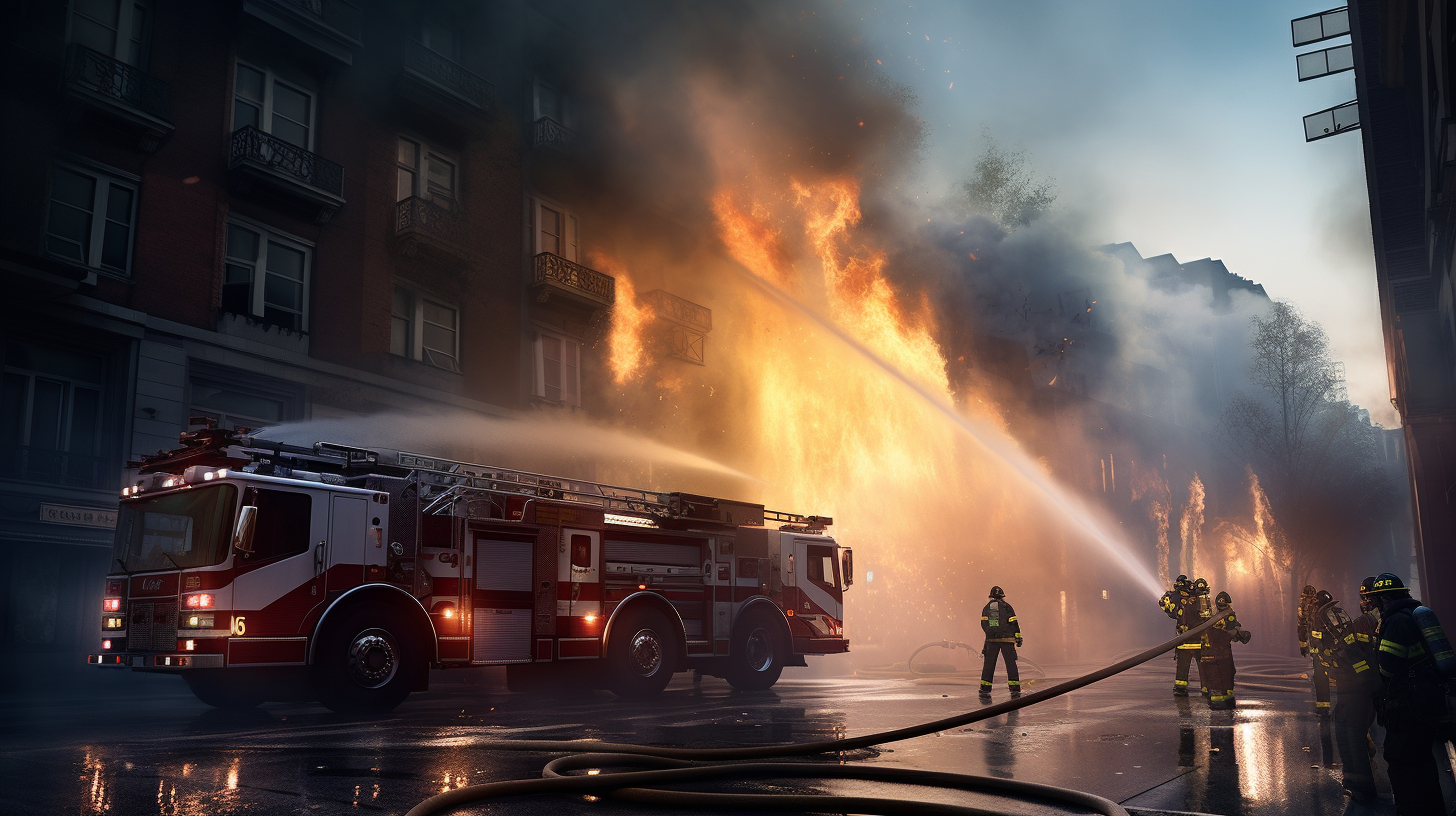 Feuerwehr im Einsatz - Brandbekämpfung an einem Gebäude