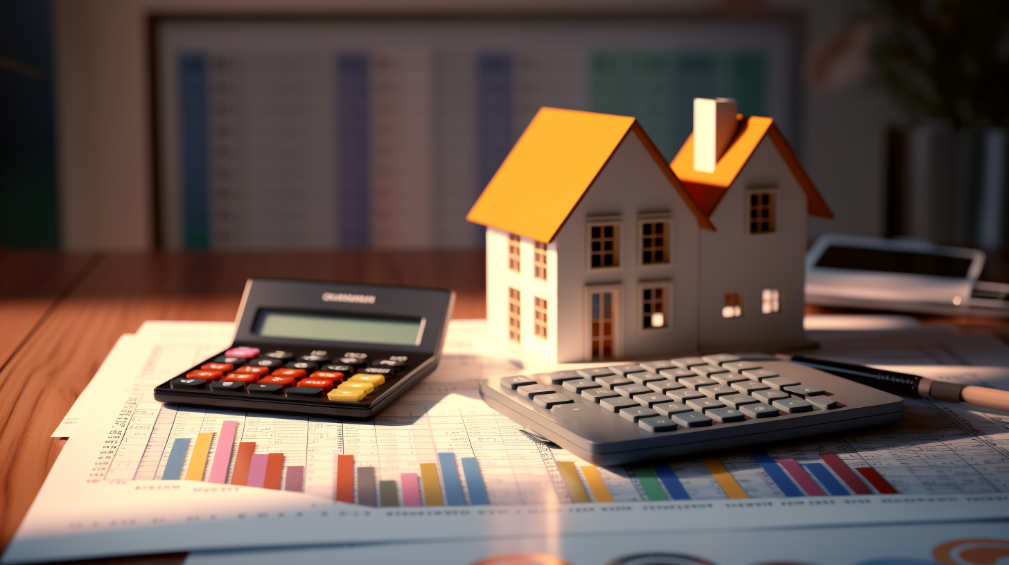 Finanzen im Fokus: Rechner und Hausschlüssel auf Immobilienberichten