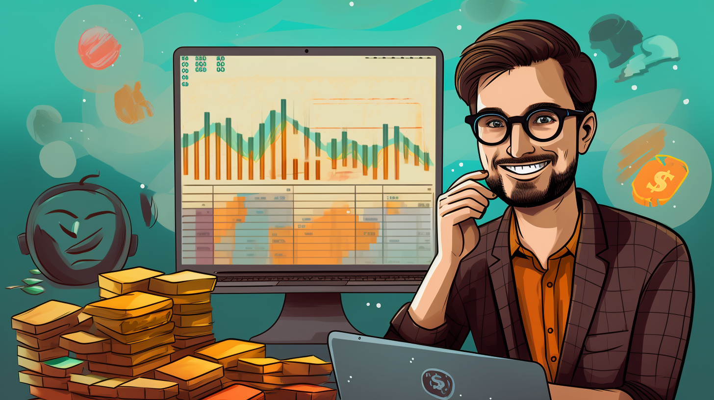 Finanzplanung mit bunten Grafiken und Geld-Emojis