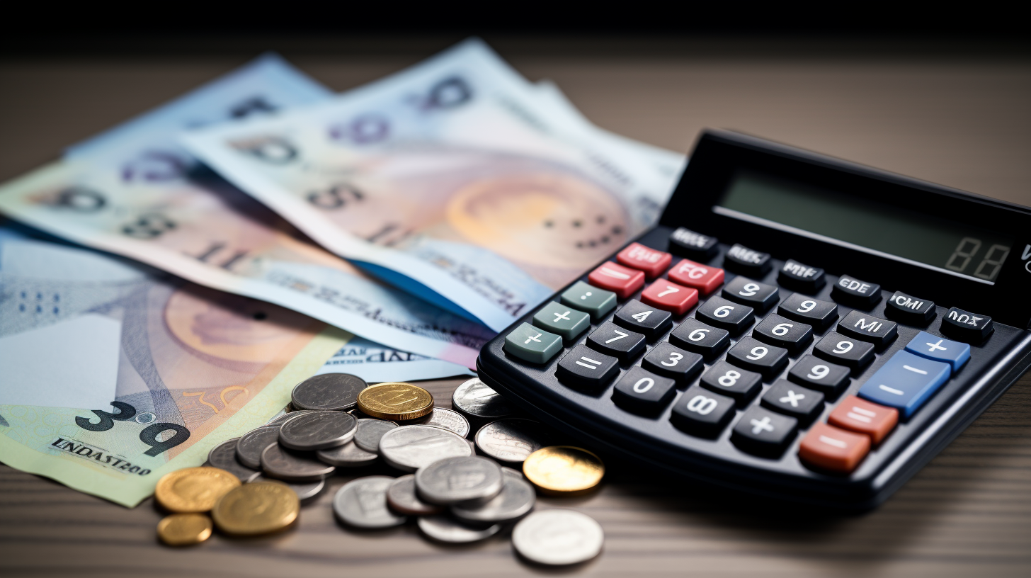 Finanzplanung und Investment: Taschenrechner und Euro-Banknoten