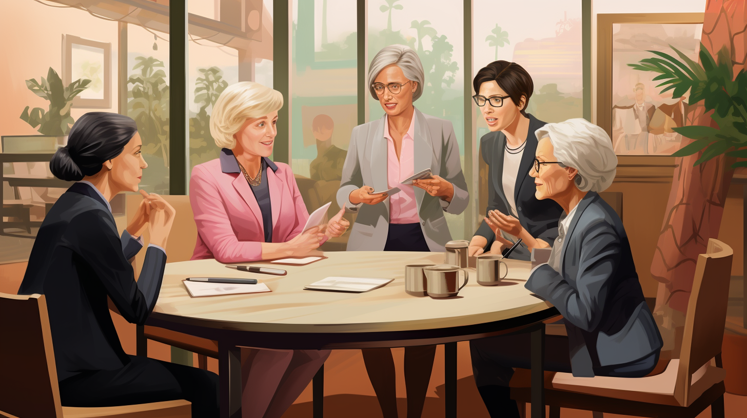 Frauen erläutern staatlich unterstützte Rentenkonzepte: Private, Riester-, Rürup- und Betriebsrenten in Bildern