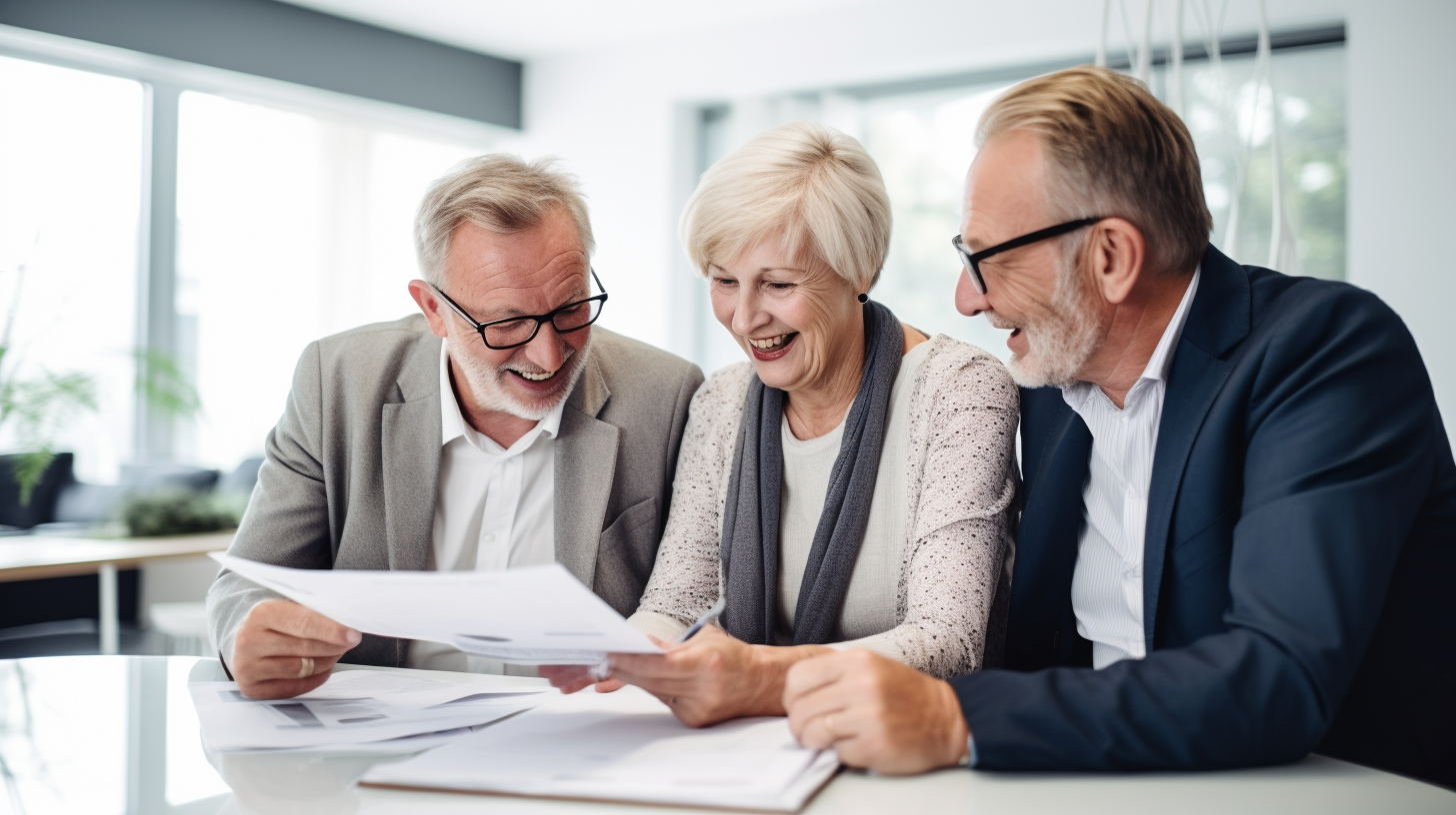 Glückliches Seniorenpaar bei der Beratung zur Rürup-Rente