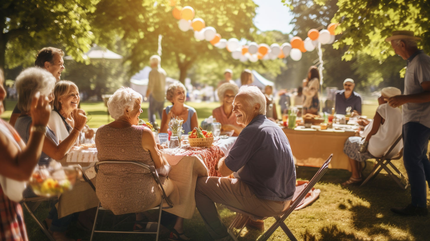 Lebensfreude im Ruhestand: Senioren genießen geselliges Beisammensein im Sonnenschein
