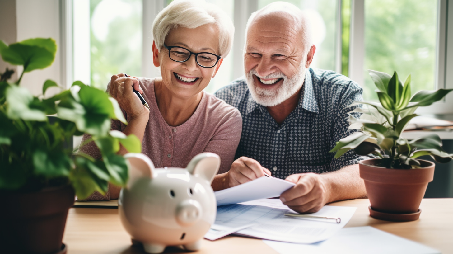 Zufriedenes Seniorenpaar bei Finanzplanung im Ruhestand