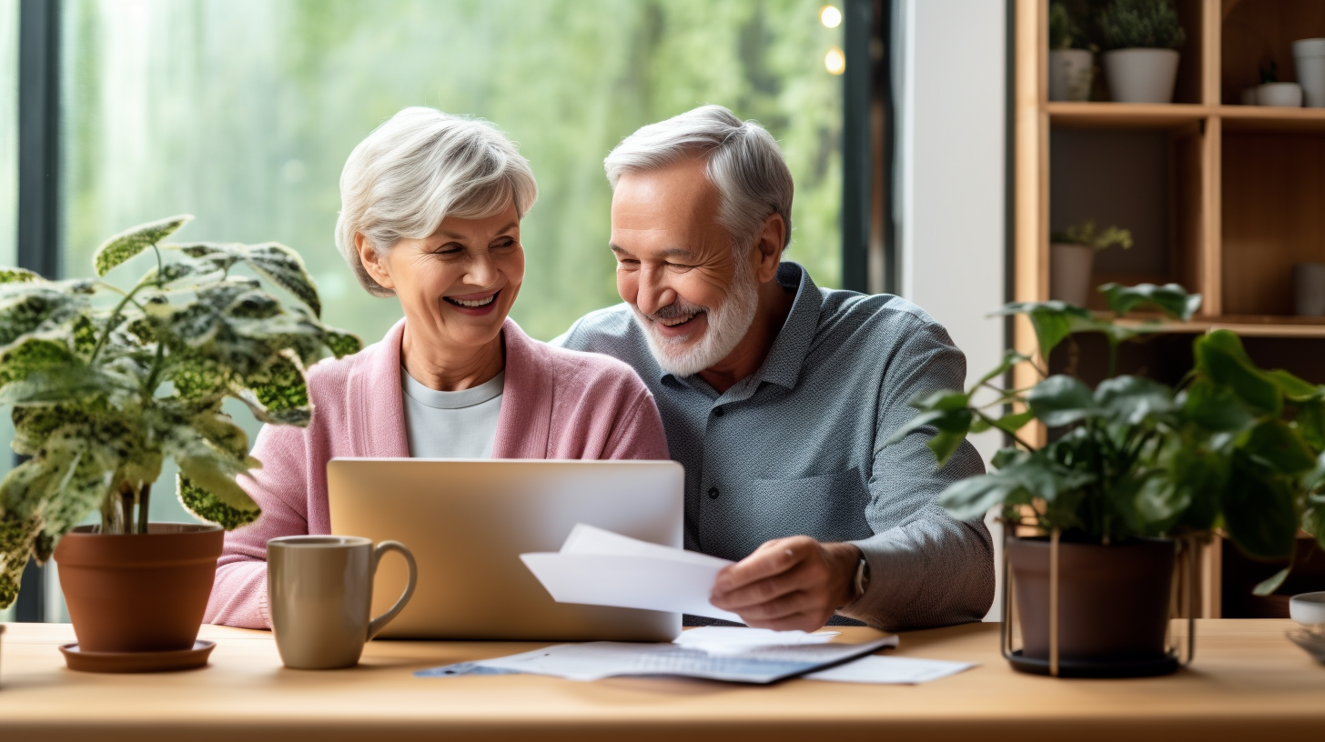 Zukunftspläne im Rentenalter: Ein glückliches Paar plant sorgsam seine Pensionierung