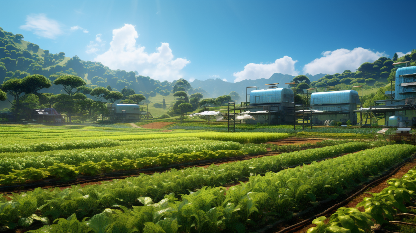 Ökologische Landwirtschaft und nachhaltige Energie unter blauem Himmel