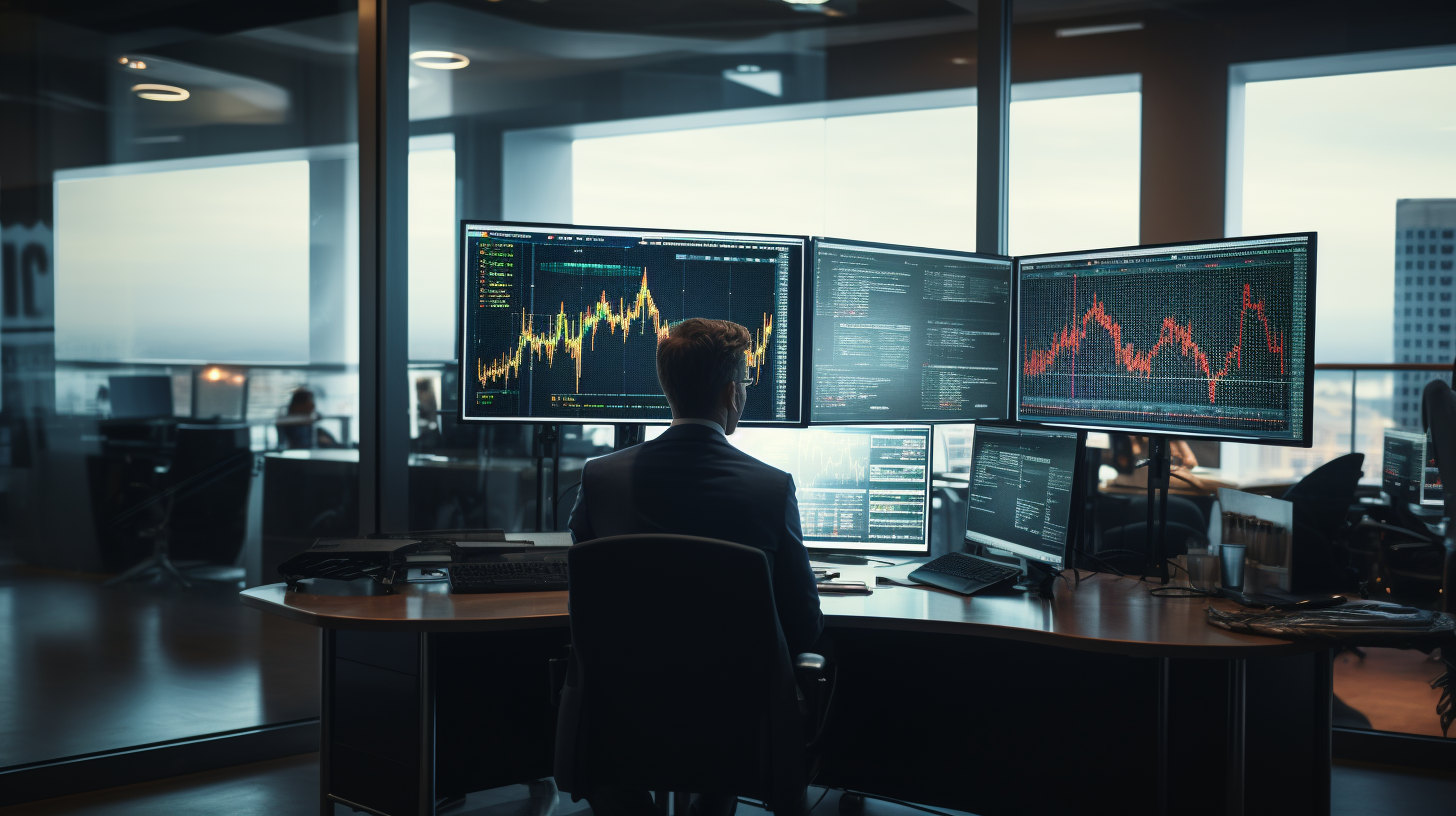 Analysten prüfen Finanzmärkte in modernem Büro
