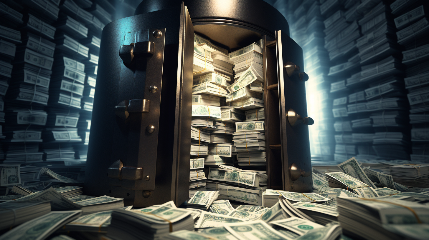 Finanzielle Rücklagen: Ein geöffneter Tresor zeigt Geldvielfalt