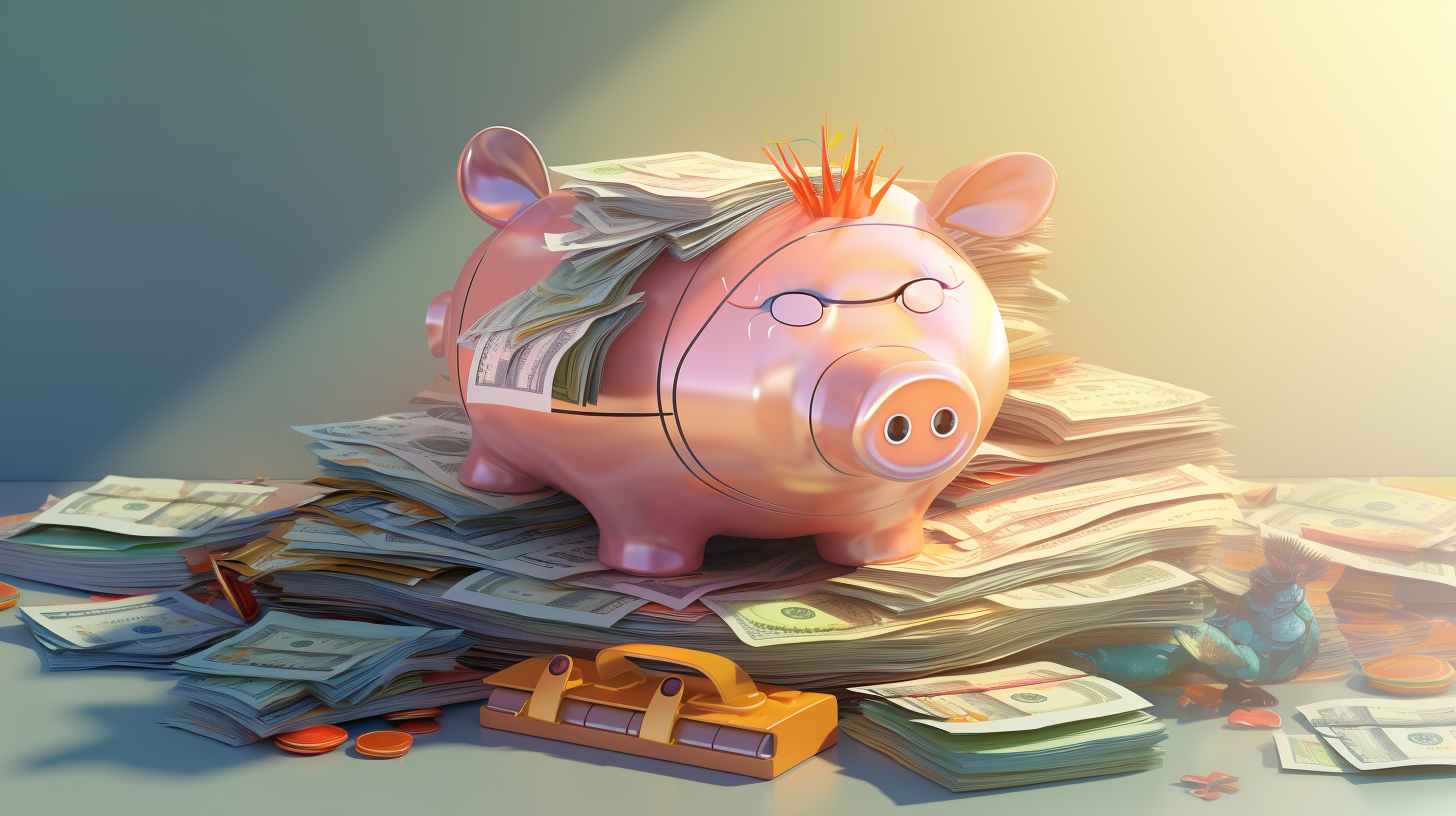 Intelligente Finanzverwaltung: Sparschwein auf Finanzplänen mit Münzfluss