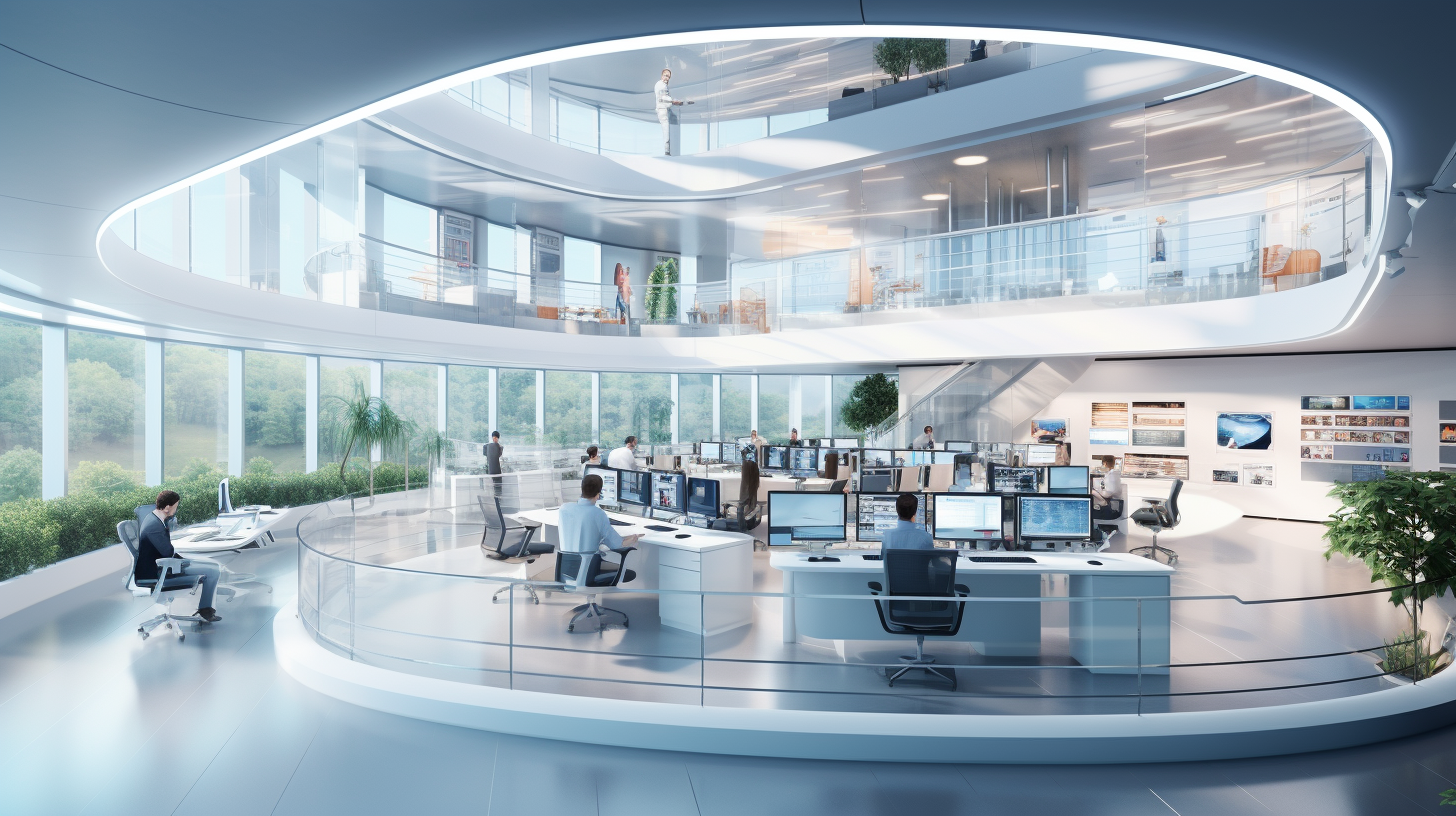 Intelligenter Arbeitsraum: Modernes High-Tech-Büro der Zukunft