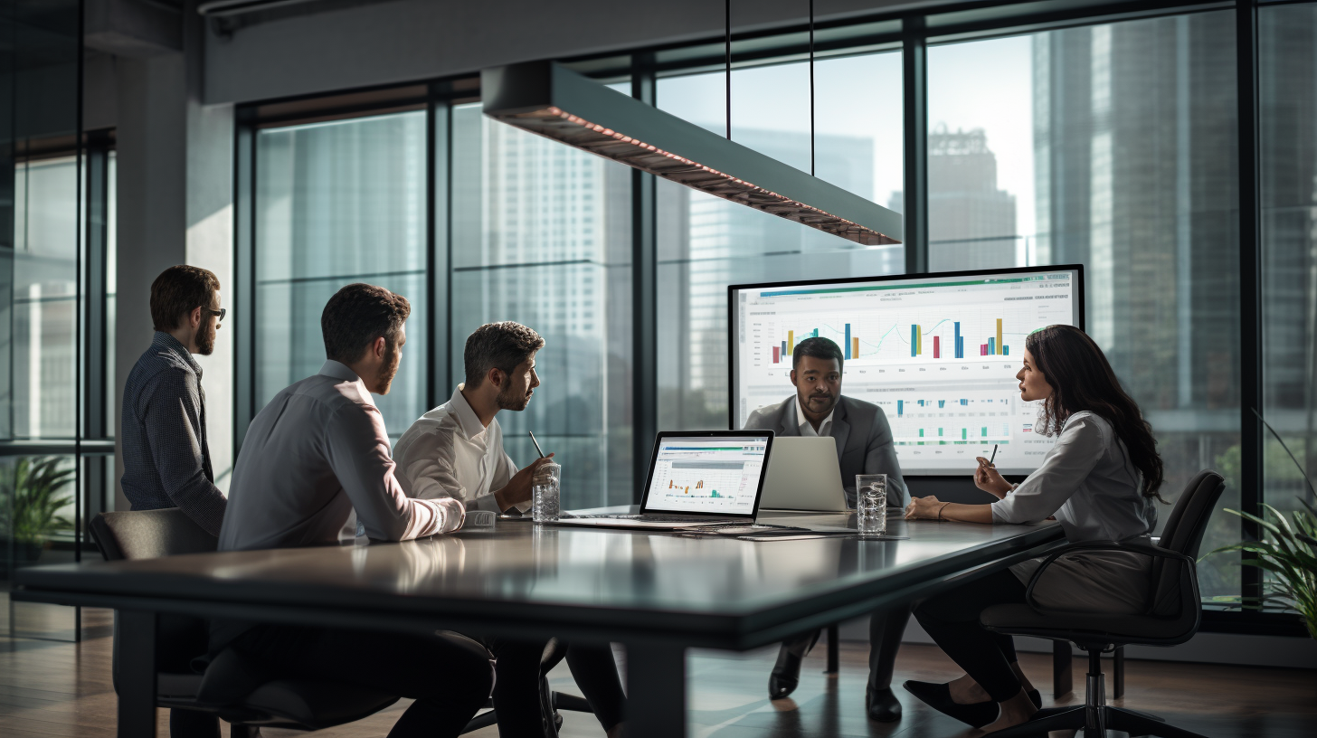 Team von Fachleuten analysiert Finanzdaten im modernen Büro